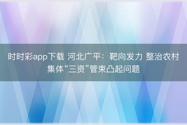 時時彩app下載 河北廣平:靶向發力 整治農村集體“三資”管束凸起問題